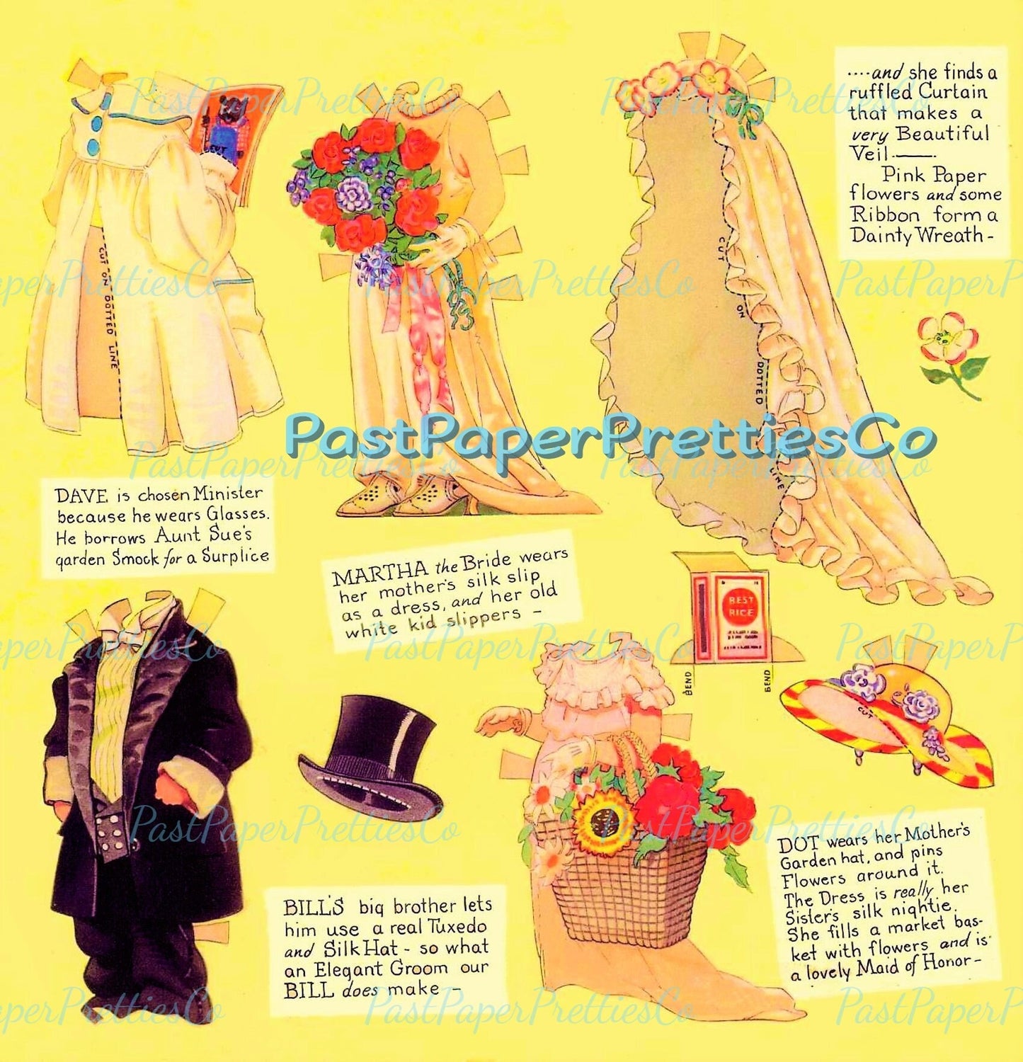 Vintage Paper Dolls Lets Play Wedding 1938 Printable PDF Instant Digital Download Cute Childrens Pretend Make Believe Wedding Playset