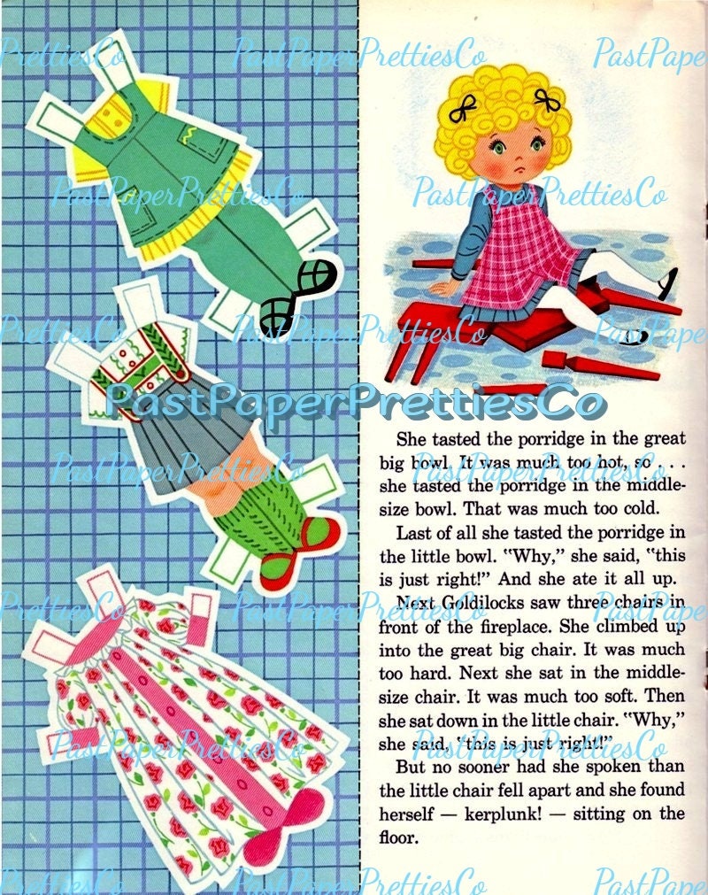 Vintage Printable Paper Dolls and Story to Read Goldilocks 1972 PDF Instant Digital Download The Three Bears Storybook Clip Art