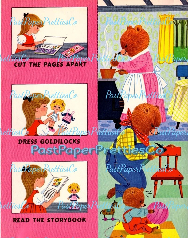 Vintage Printable Paper Dolls and Story to Read Goldilocks 1972 PDF Instant Digital Download The Three Bears Storybook Clip Art