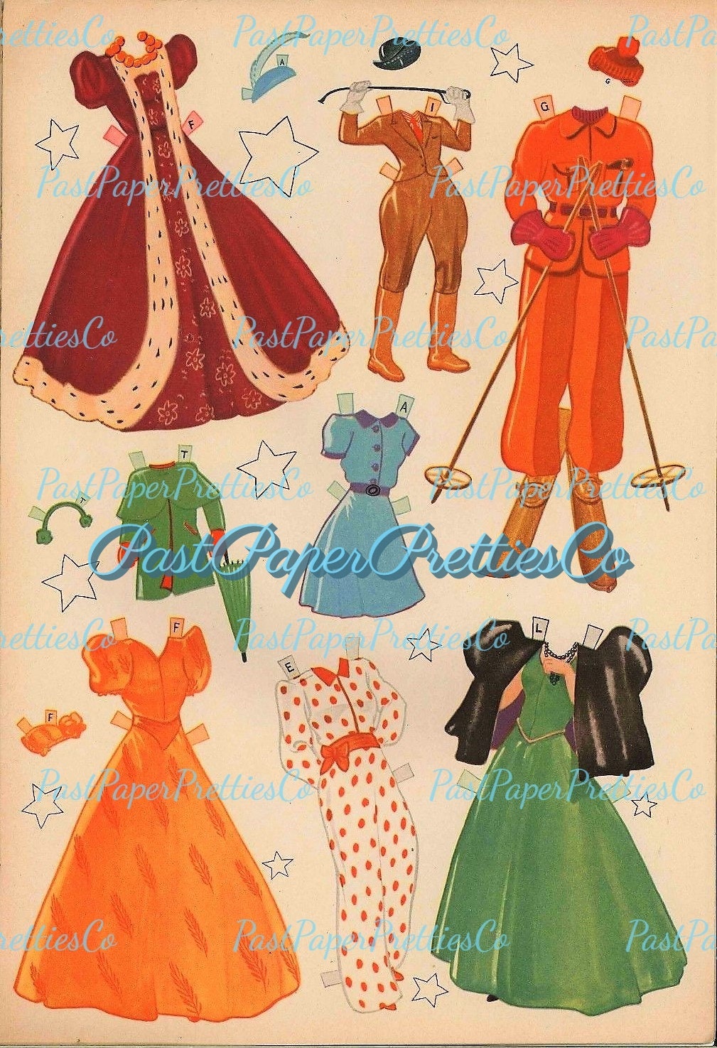 Vintage Paper Dolls Country Club Cut Outs 1941 Printable PDF Instant Digital Download 20 Young Social Guys Gals Fashions Clip Art