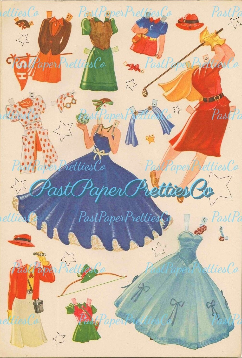 Vintage Paper Dolls Country Club Cut Outs 1941 Printable PDF Instant Digital Download 20 Young Social Guys Gals Fashions Clip Art