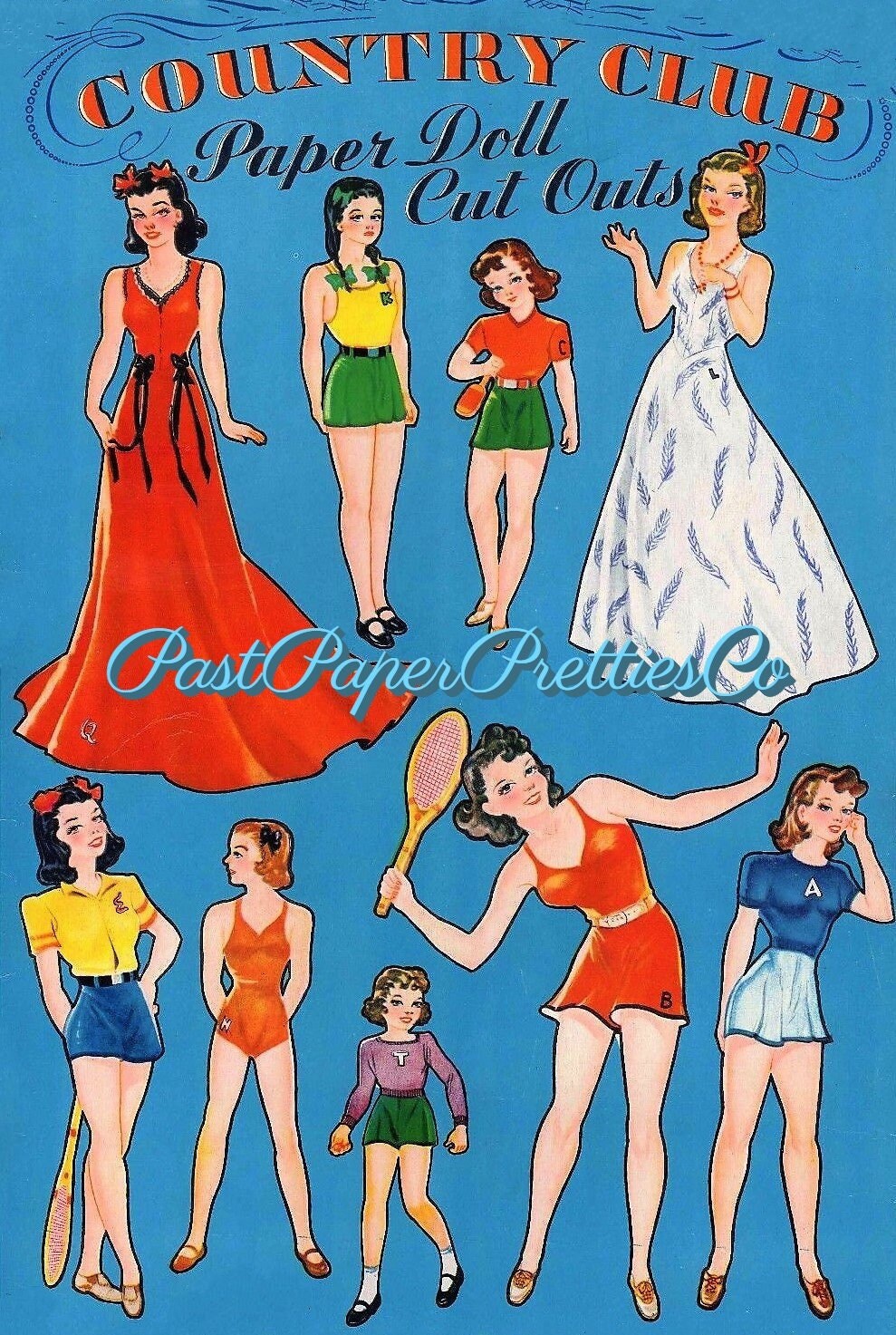 Vintage Paper Dolls Country Club Cut Outs 1941 Printable PDF Instant Digital Download 20 Young Social Guys Gals Fashions Clip Art