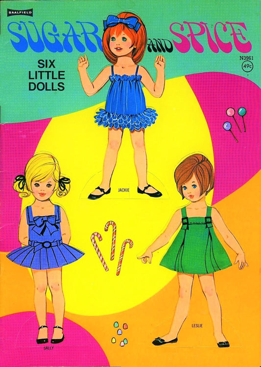 Vintage Paper Dolls Sugar and Spice 1977 Six Cute Little Girls Printable PDF Instant Digital Download Kitsch Kawaii Clip Art