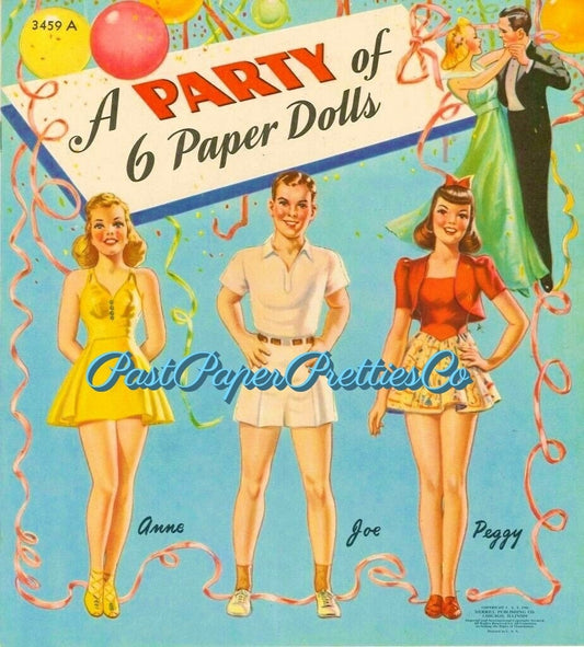 Vintage A Party of 6 Paper Dolls 1949 Printable PDF Instant Digital Download 6 Guys & Gals Young Adults Mid Century Clothing Clip Art