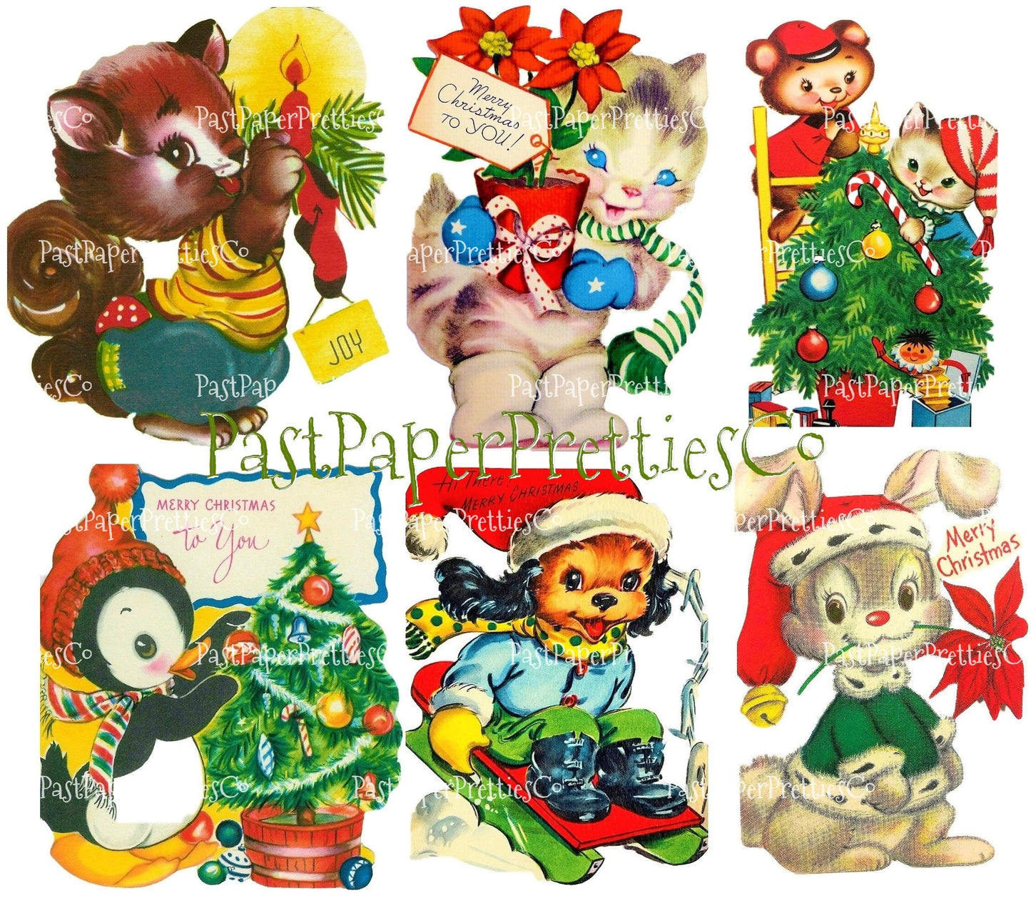 42 Vintage Printable Christmas Cards Holiday Menagerie Collage Collection SET 2 ALL Mid Century Animals Images PDF Instant Digital Download