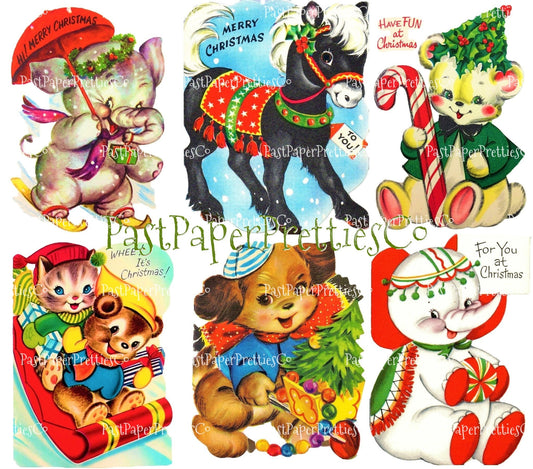 42 Vintage Printable Christmas Cards Holiday Menagerie Collage Collection SET 2 ALL Mid Century Animals Images PDF Instant Digital Download