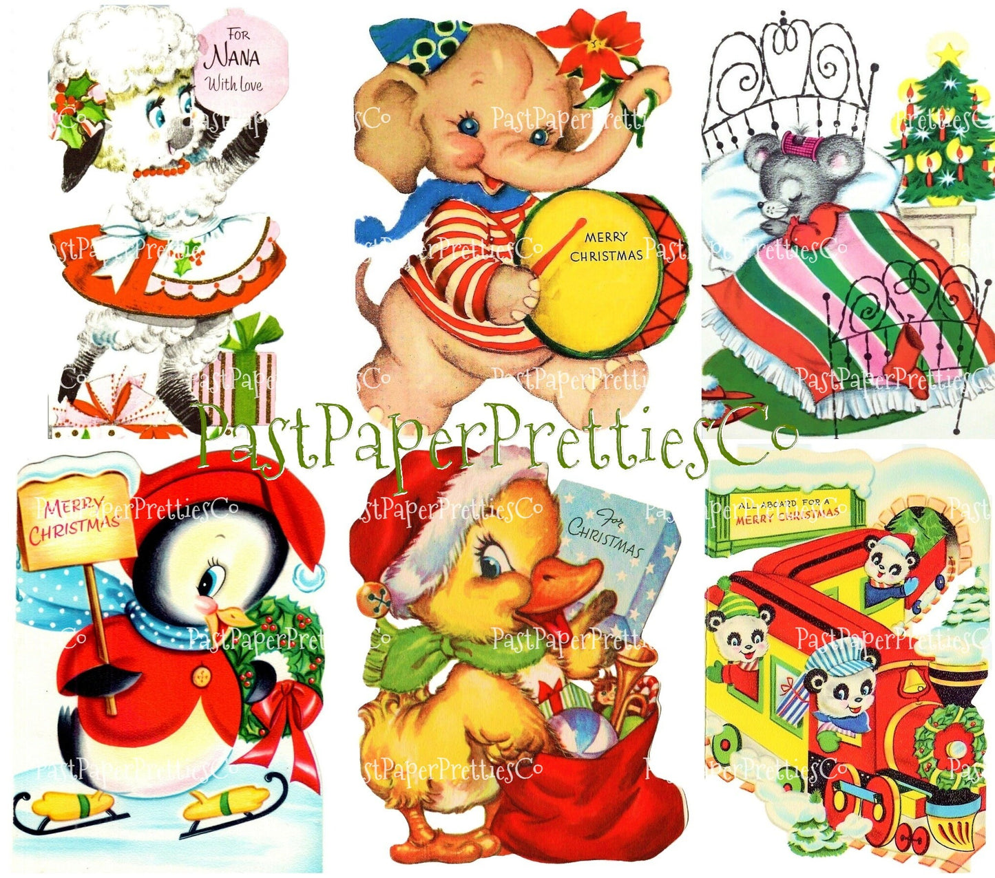 42 Vintage Printable Christmas Cards Holiday Menagerie Collage Collection SET 2 ALL Mid Century Animals Images PDF Instant Digital Download