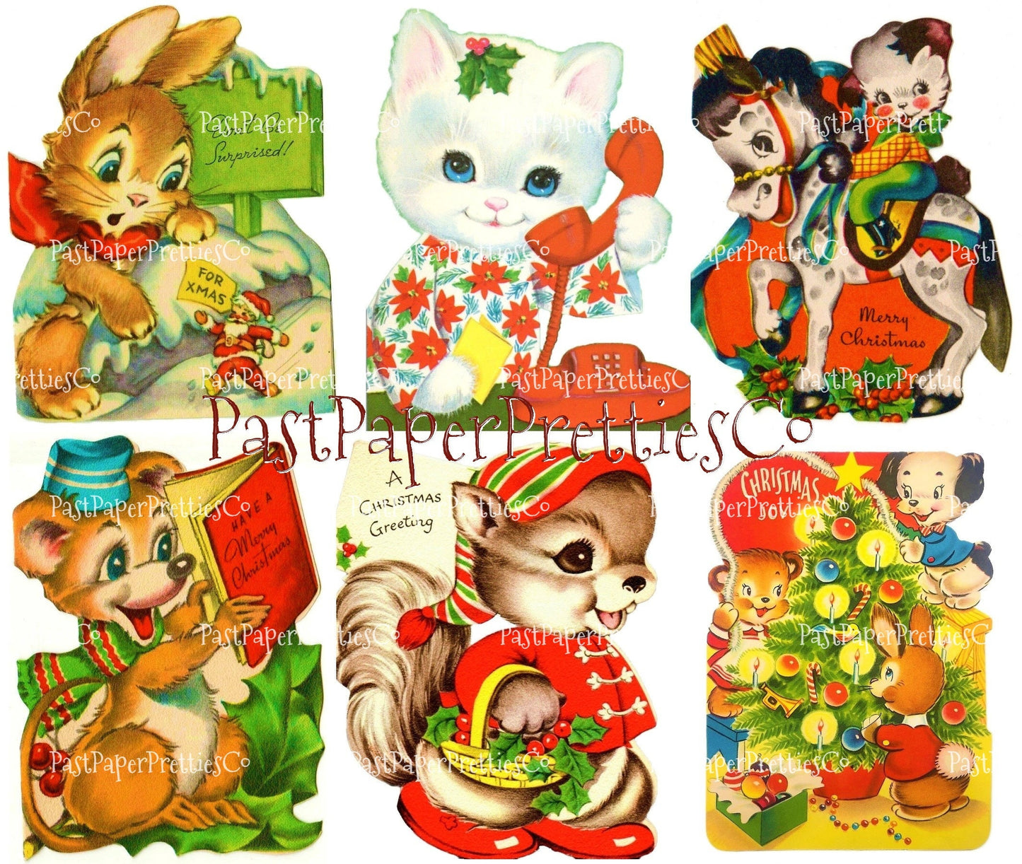 42 Vintage Printable Christmas Cards Holiday Menagerie Collage Collection SET 2 ALL Mid Century Animals Images PDF Instant Digital Download