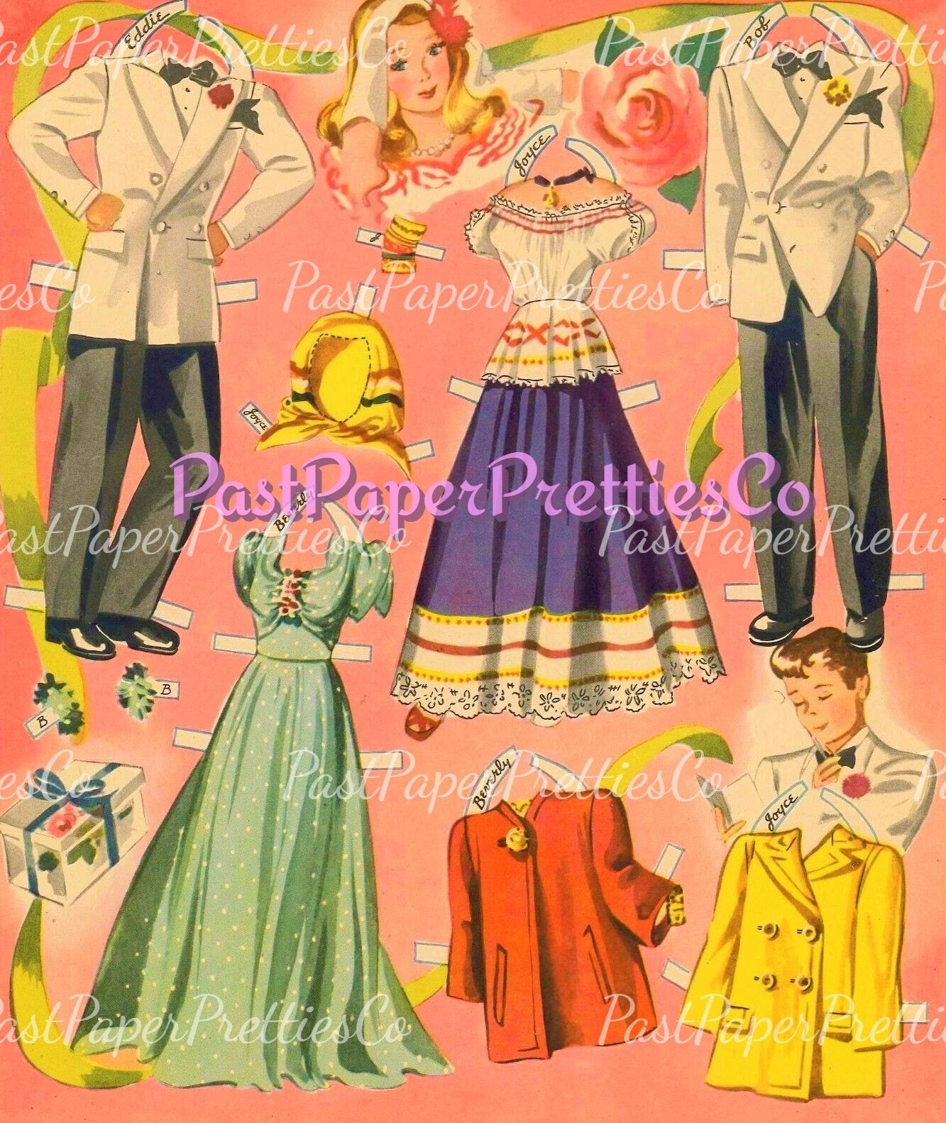 Vintage Paper Dolls First Date 1944 Printable PDF Instant Digital Download 8 Teenager Dolls Boyfriend Girlfriend Teen Friends Clip Art