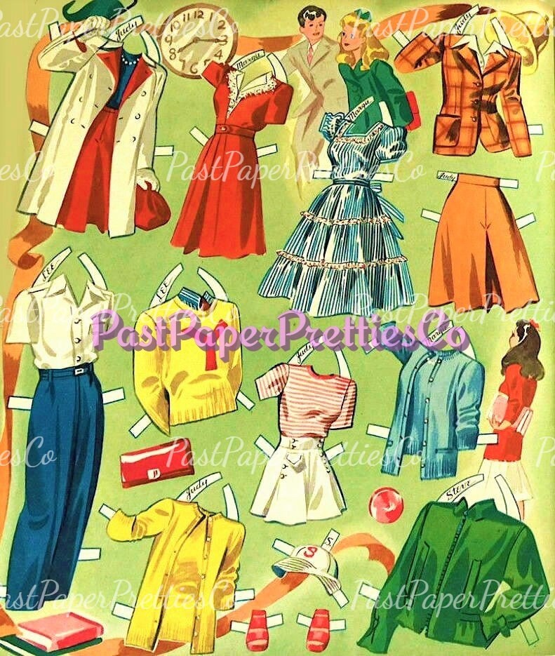 Vintage Paper Dolls First Date 1944 Printable PDF Instant Digital Download 8 Teenager Dolls Boyfriend Girlfriend Teen Friends Clip Art