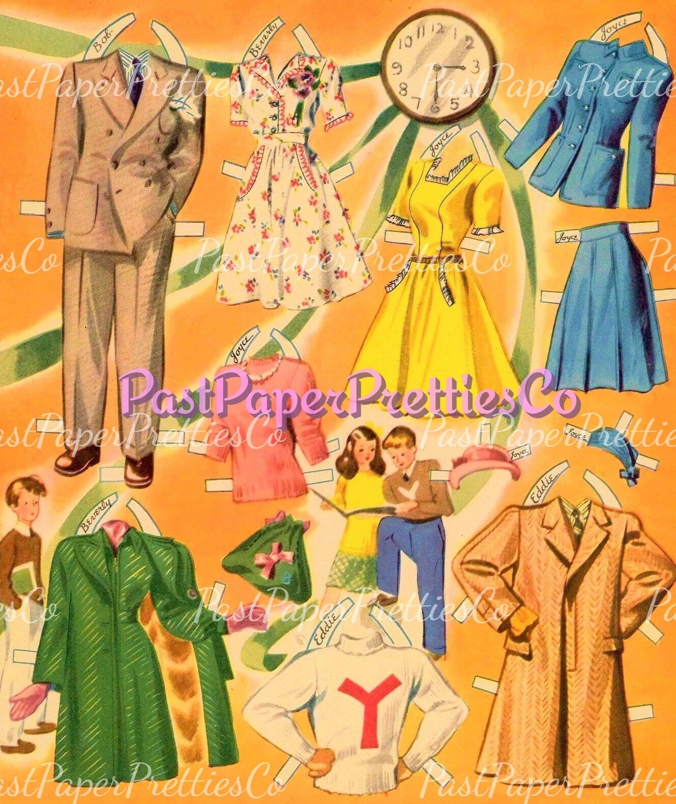 Vintage Paper Dolls First Date 1944 Printable PDF Instant Digital Download 8 Teenager Dolls Boyfriend Girlfriend Teen Friends Clip Art