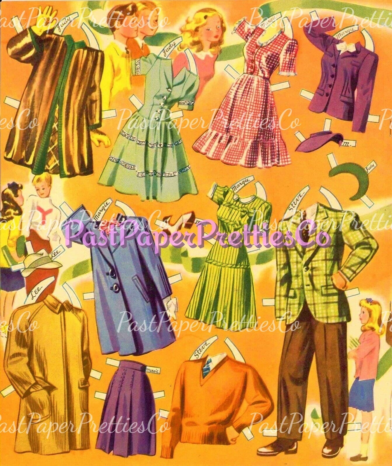 Vintage Paper Dolls First Date 1944 Printable PDF Instant Digital Download 8 Teenager Dolls Boyfriend Girlfriend Teen Friends Clip Art