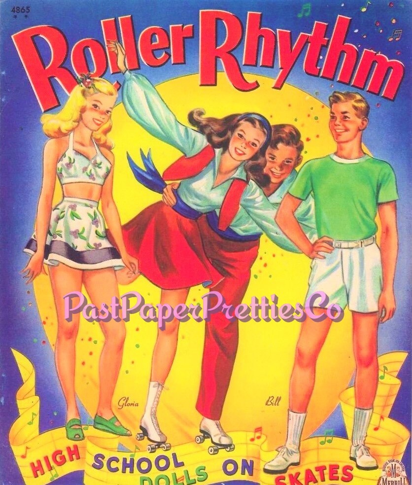 Vintage Paper Dolls Roller Rhythm 1944 Roller Skating Teens Printable PDF Instant Digital Download 6 Teenager Friends Clip Art