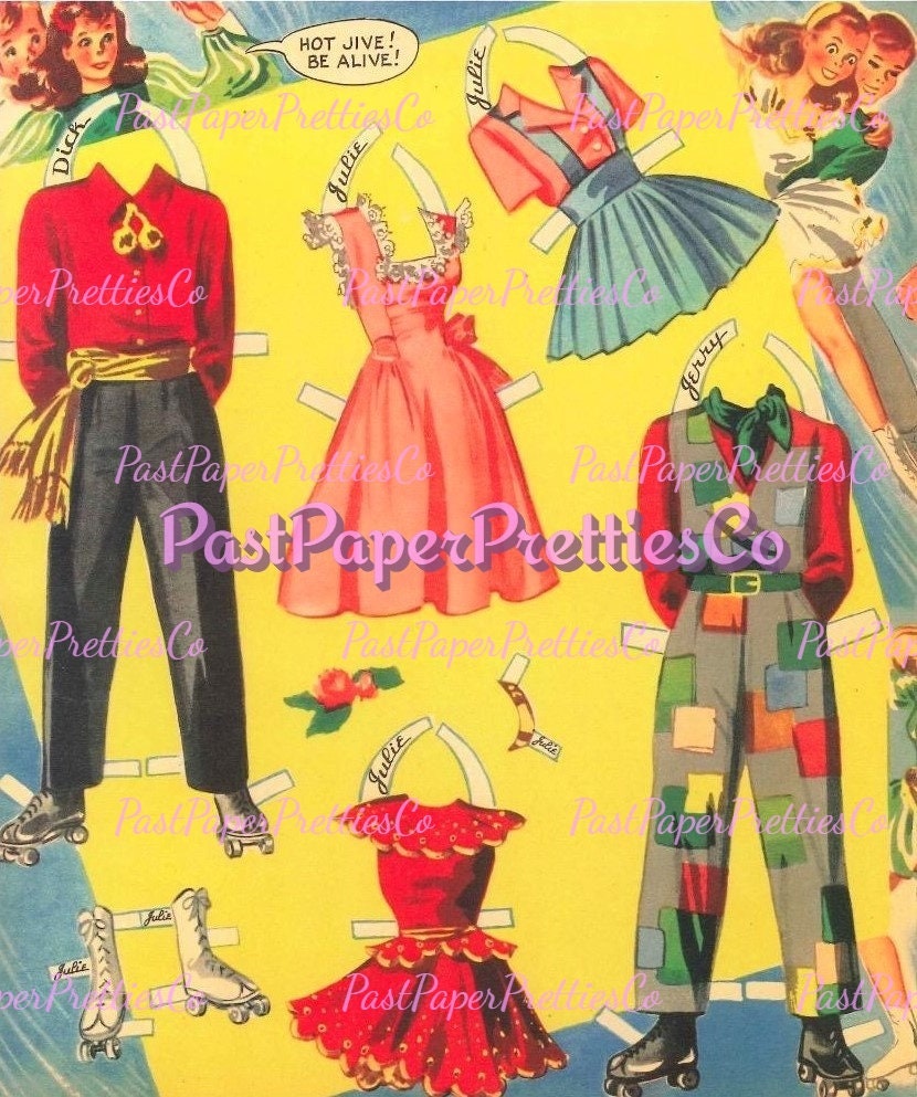 Vintage Paper Dolls Roller Rhythm 1944 Roller Skating Teens Printable PDF Instant Digital Download 6 Teenager Friends Clip Art