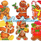 18 Vintage Printable Retro Gingerbread Man Cookie Christmas Card Images 3 Sizes PDF Instant Digital Download Cute Merry Kitschmas Clipart