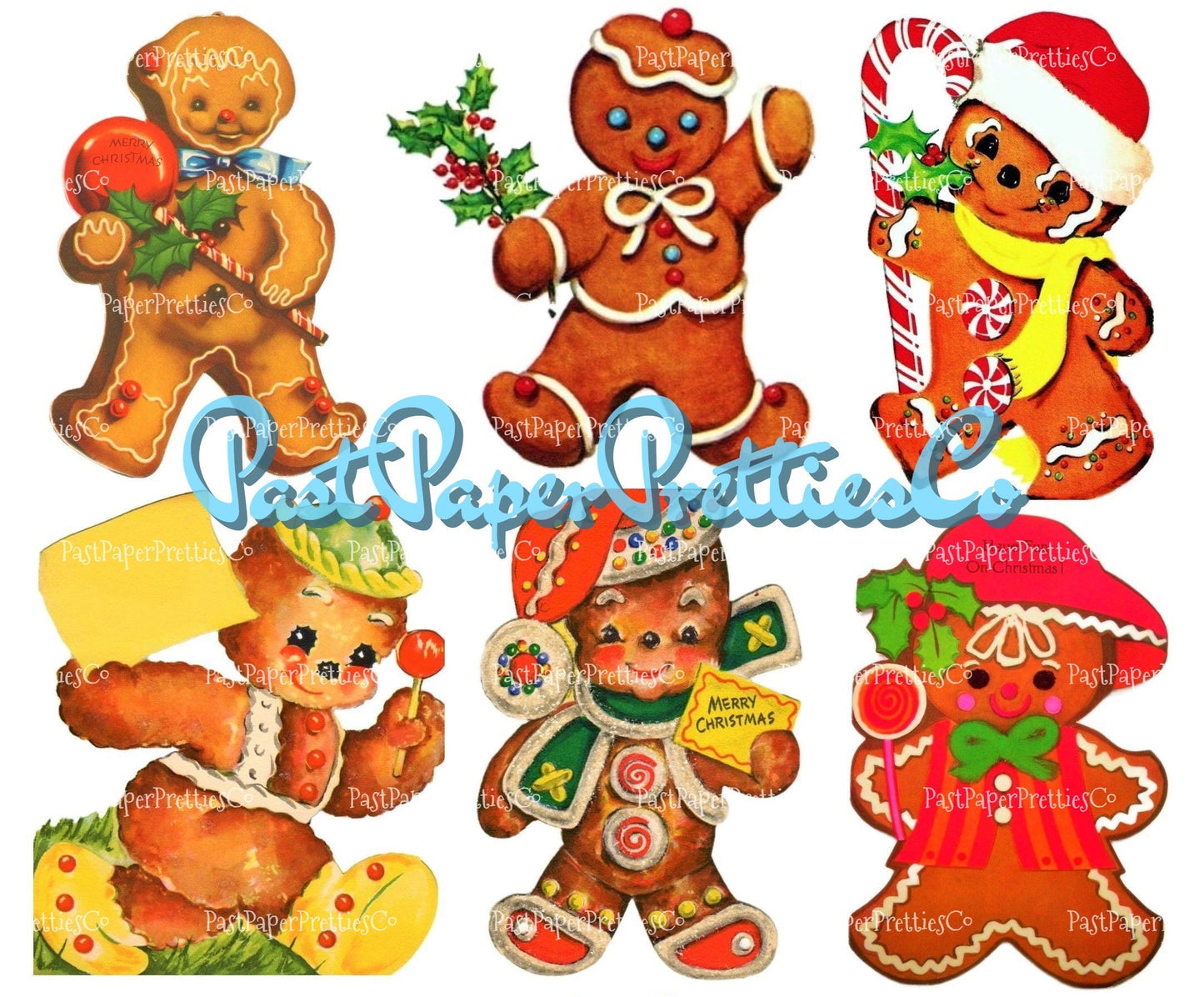 18 Vintage Printable Retro Gingerbread Man Cookie Christmas Card Images 3 Sizes PDF Instant Digital Download Cute Merry Kitschmas Clipart