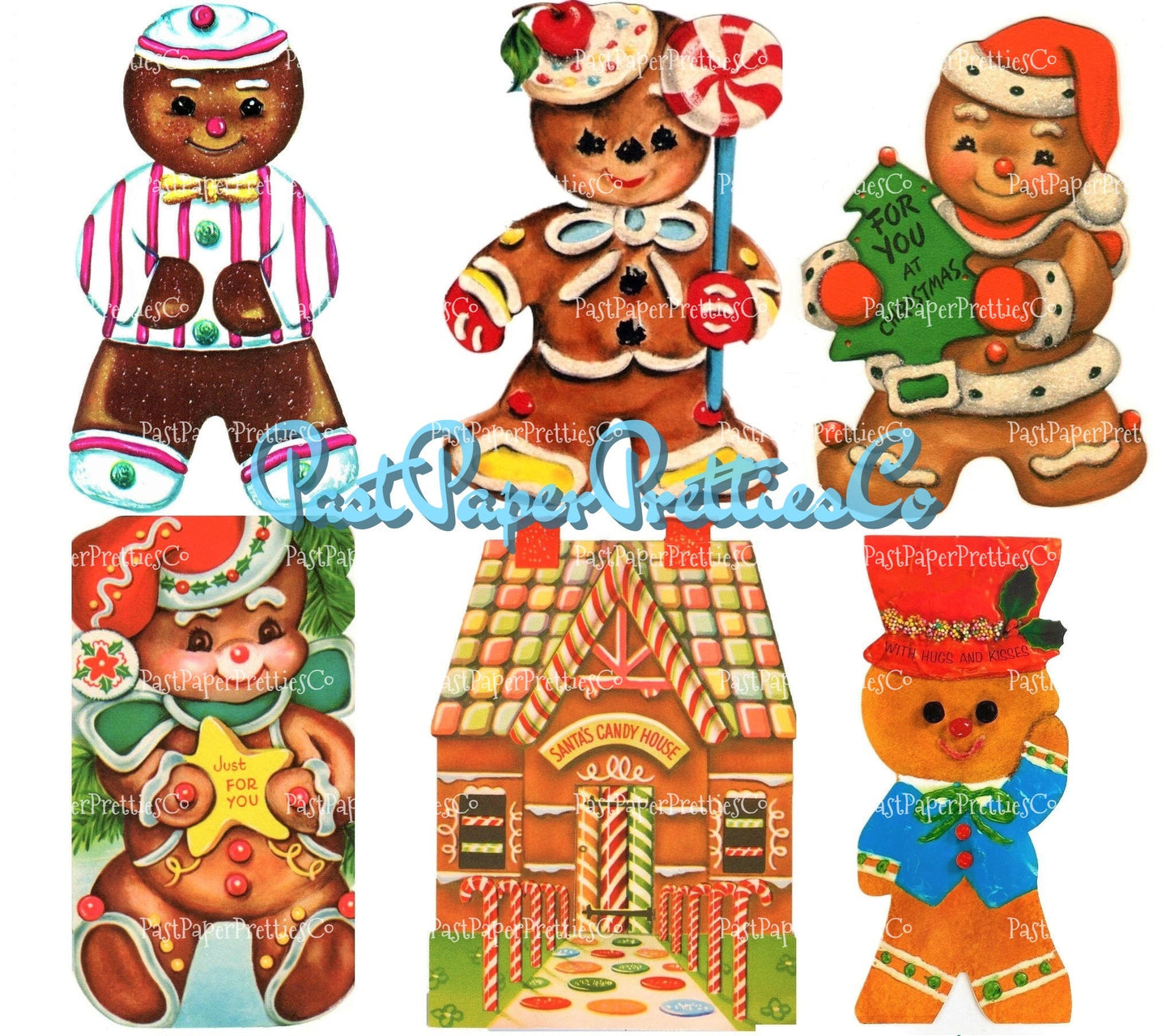 18 Vintage Printable Retro Gingerbread Man Cookie Christmas Card Images 3 Sizes PDF Instant Digital Download Cute Merry Kitschmas Clipart