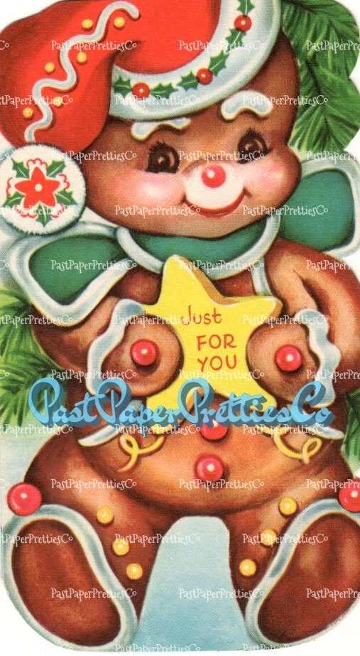 18 Vintage Printable Retro Gingerbread Man Cookie Christmas Card Images 3 Sizes PDF Instant Digital Download Cute Merry Kitschmas Clipart