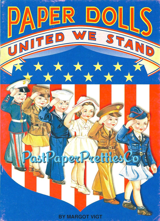 Vintage Patriotic Paper Dolls United We Stand 1943 Printable PDF Instant Digital Download Cute Little Boy Girl Military Dolls WWII Wartime