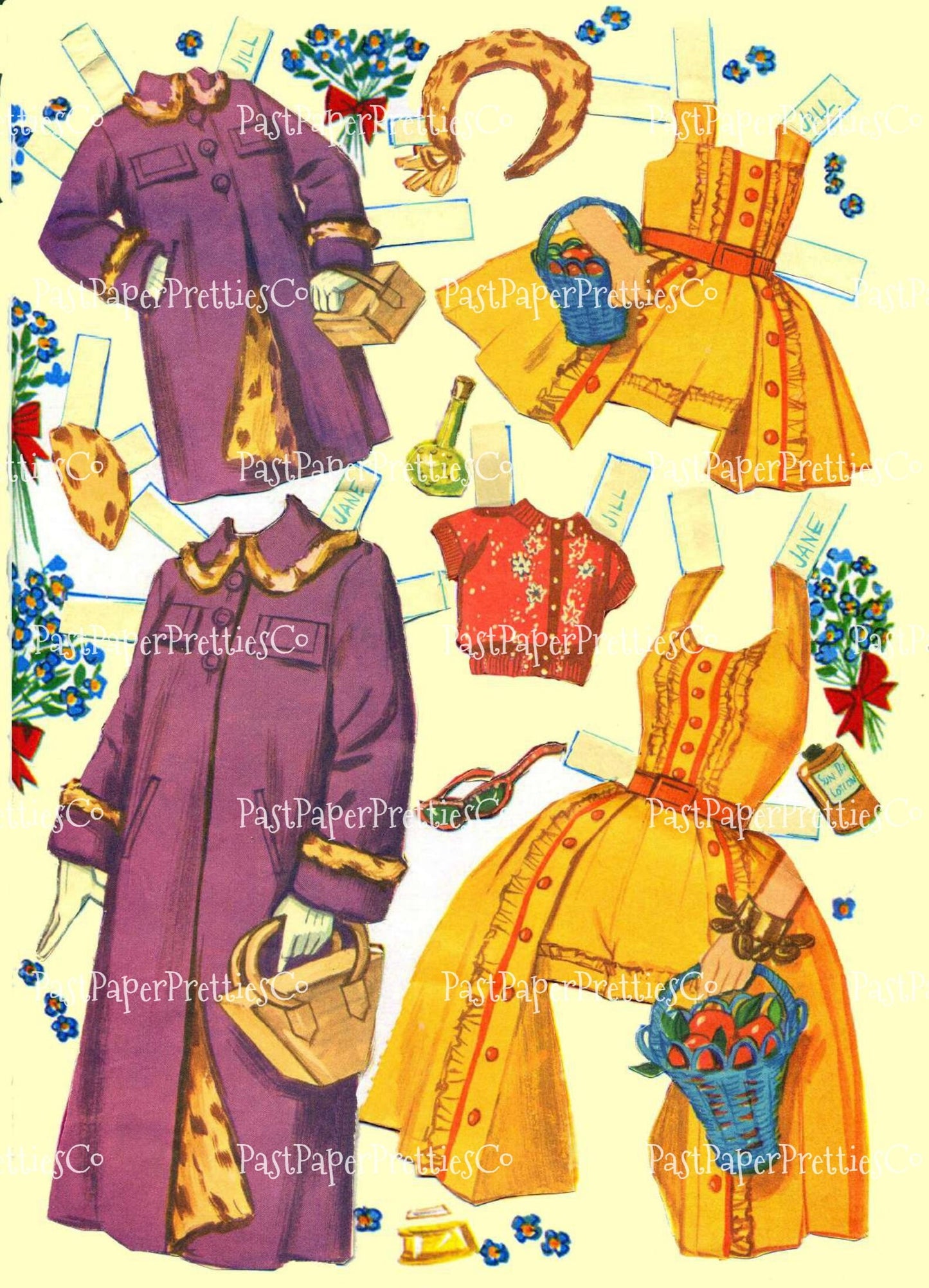 Vintage Paper Dolls 6 and Sweet 16 c. 1955 Printable PDF Instant Digital Download 6 Pretty Big and Little Sister Dress-Alike Dolls Clip Art