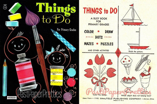 Vintage Printable Coloring Book Pages Things To Do For Primary Grades 1950s Busy Activity Book PDF Instant Digital Download 24 Pgs
