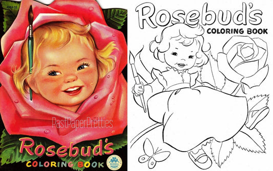 Vintage Printable Rosebud's Coloring Book 1952 PDF Instant Digital Download Cute Kitsch Boys Girls Playing Children 34 Pages A3