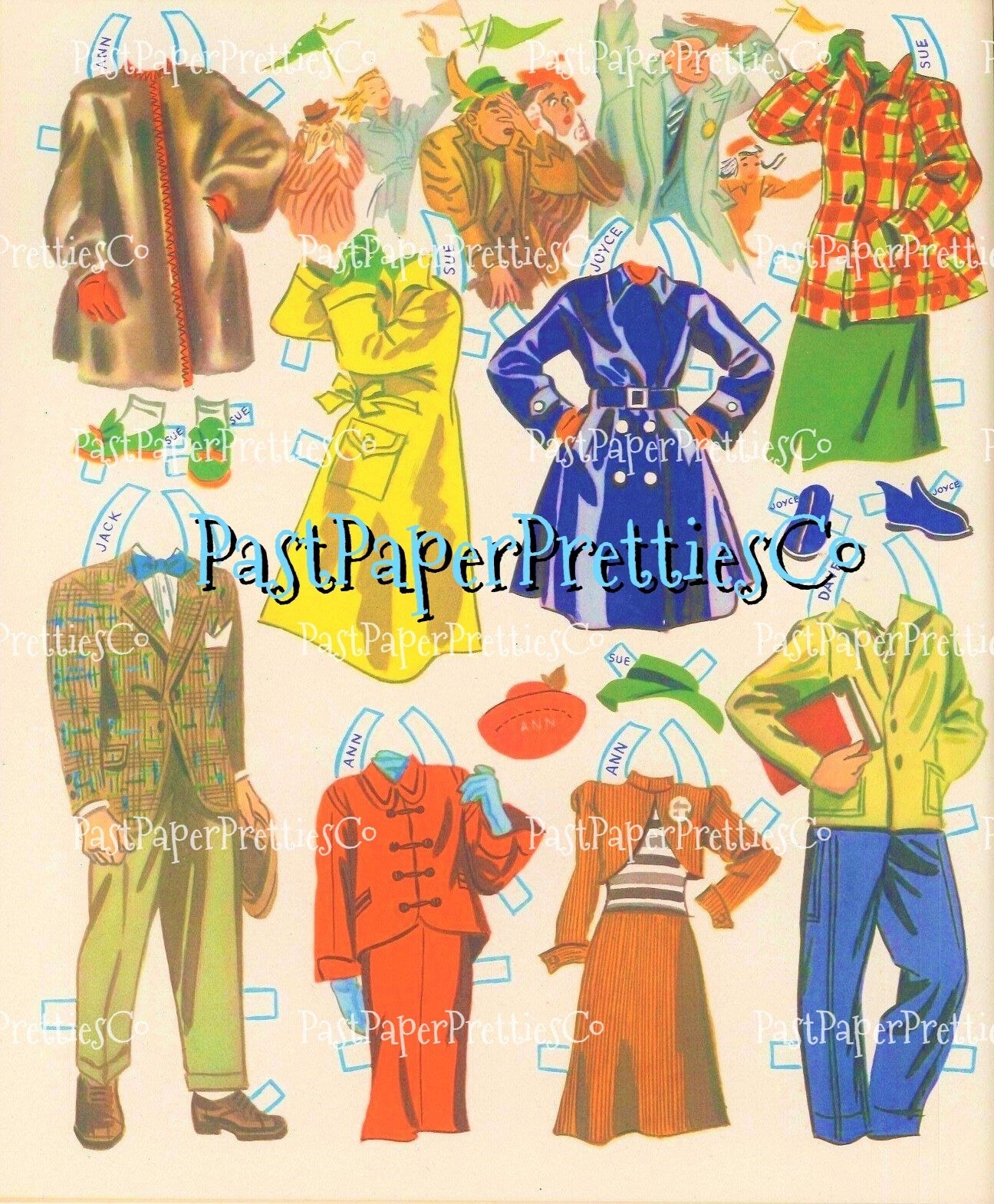 Vintage High School Paper Dolls 1948 Printable PDF Instant Digital Download Fun Mid Century Teens Girls Boys School Friends Clip Art