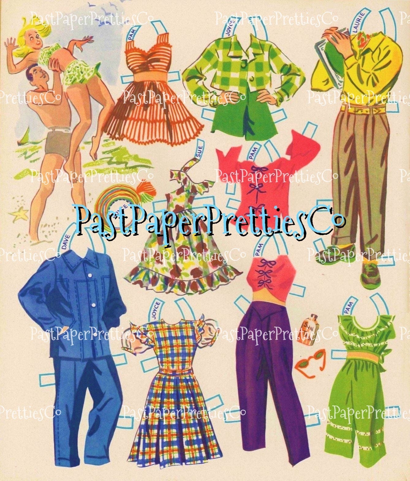 Vintage High School Paper Dolls 1948 Printable PDF Instant Digital Download Fun Mid Century Teens Girls Boys School Friends Clip Art