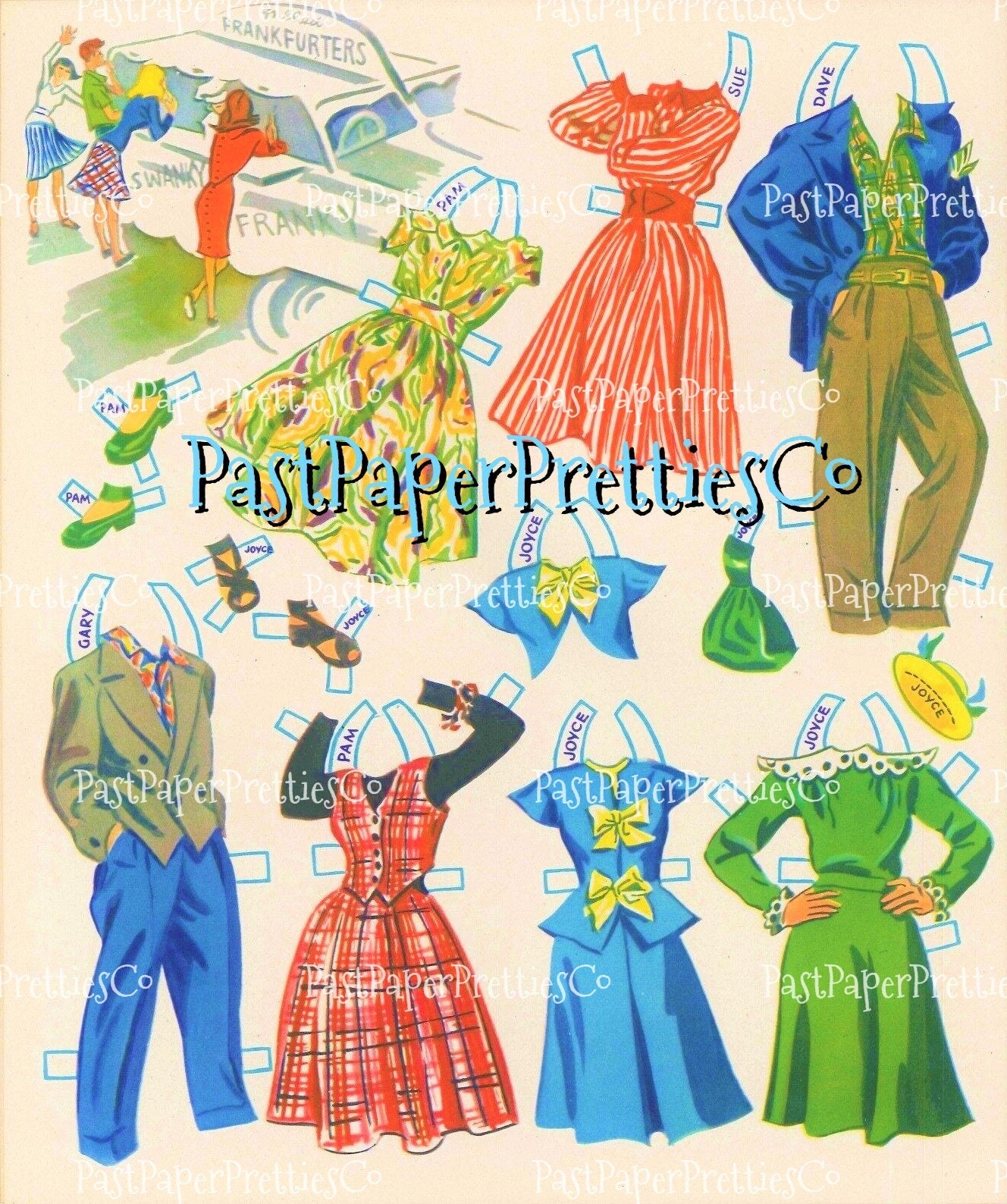 Vintage High School Paper Dolls 1948 Printable PDF Instant Digital Download Fun Mid Century Teens Girls Boys School Friends Clip Art