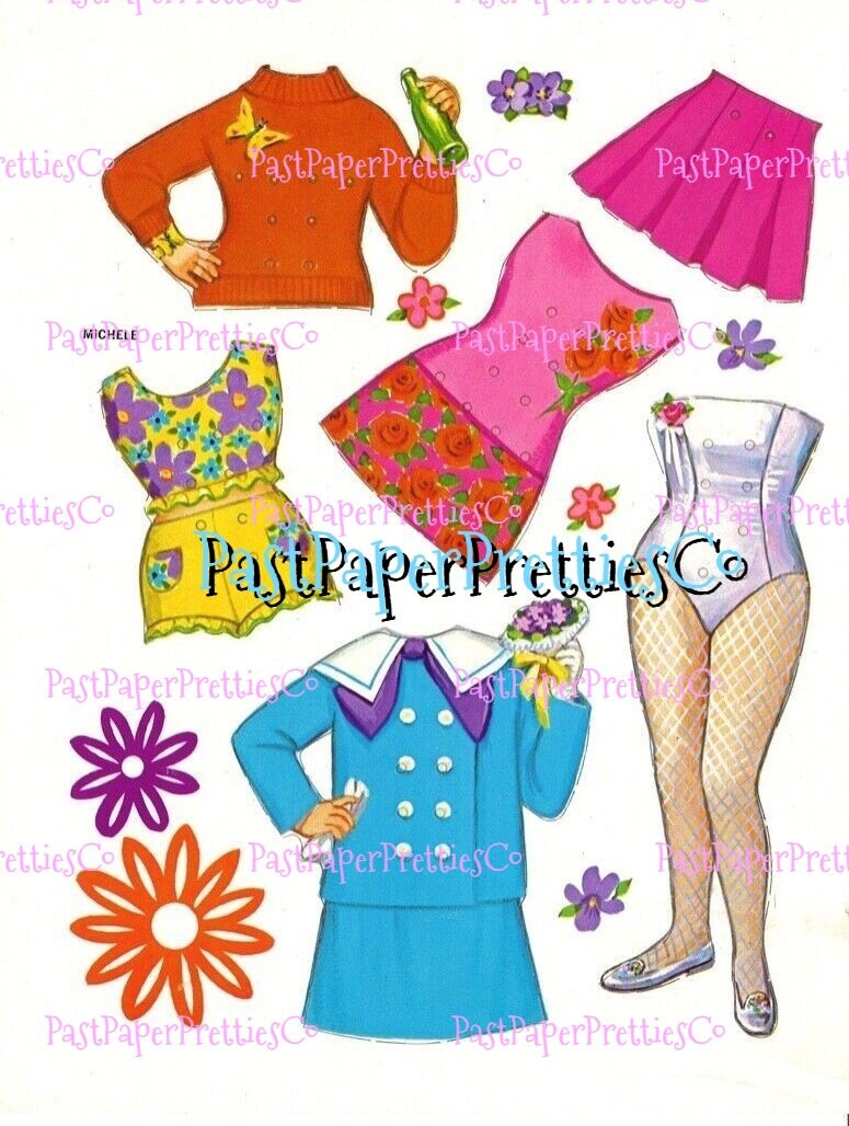 Vintage Paper Dolls with Lace-On Costumes 1969 Printable PDF Instant Digital Download 2 Cute Girls Friends Dolls '60s Fashions Clip Art