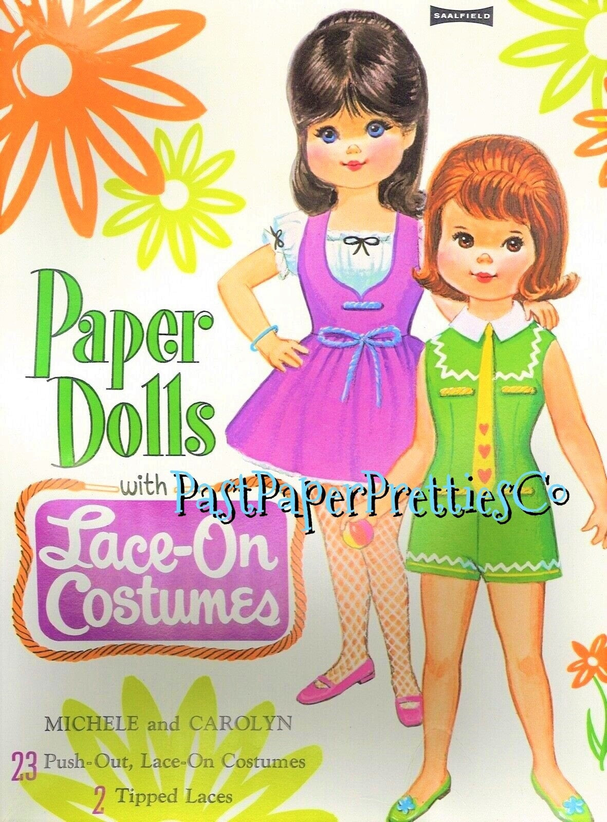 Vintage Paper Dolls with Lace-On Costumes 1969 Printable PDF Instant Digital Download 2 Cute Girls Friends Dolls '60s Fashions Clip Art