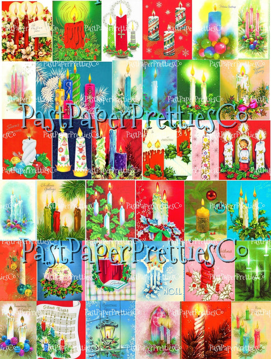 Vintage Printable Retro Christmas Candles Collage Sheets 36 Images 2 Sizes PDF Instant Digital Download MCM Mod Mid Century Card Gift Tags