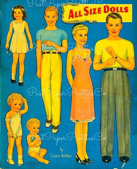 Vintage Paper Dolls All Size Dolls 1945 Printable PDF Instant Digital Download Kitsch Cute All Ages Family Doll Clipart