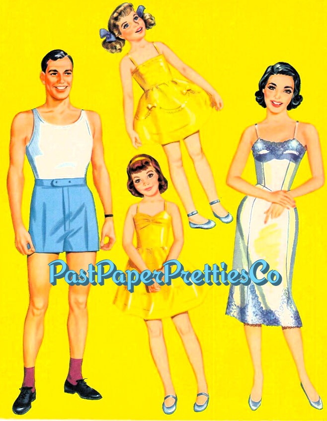 Vintage Paper Dolls The Jones Family 1961 Printable PDF Instant Digital Download Suburban Mid Century Sixties Family Clip Art