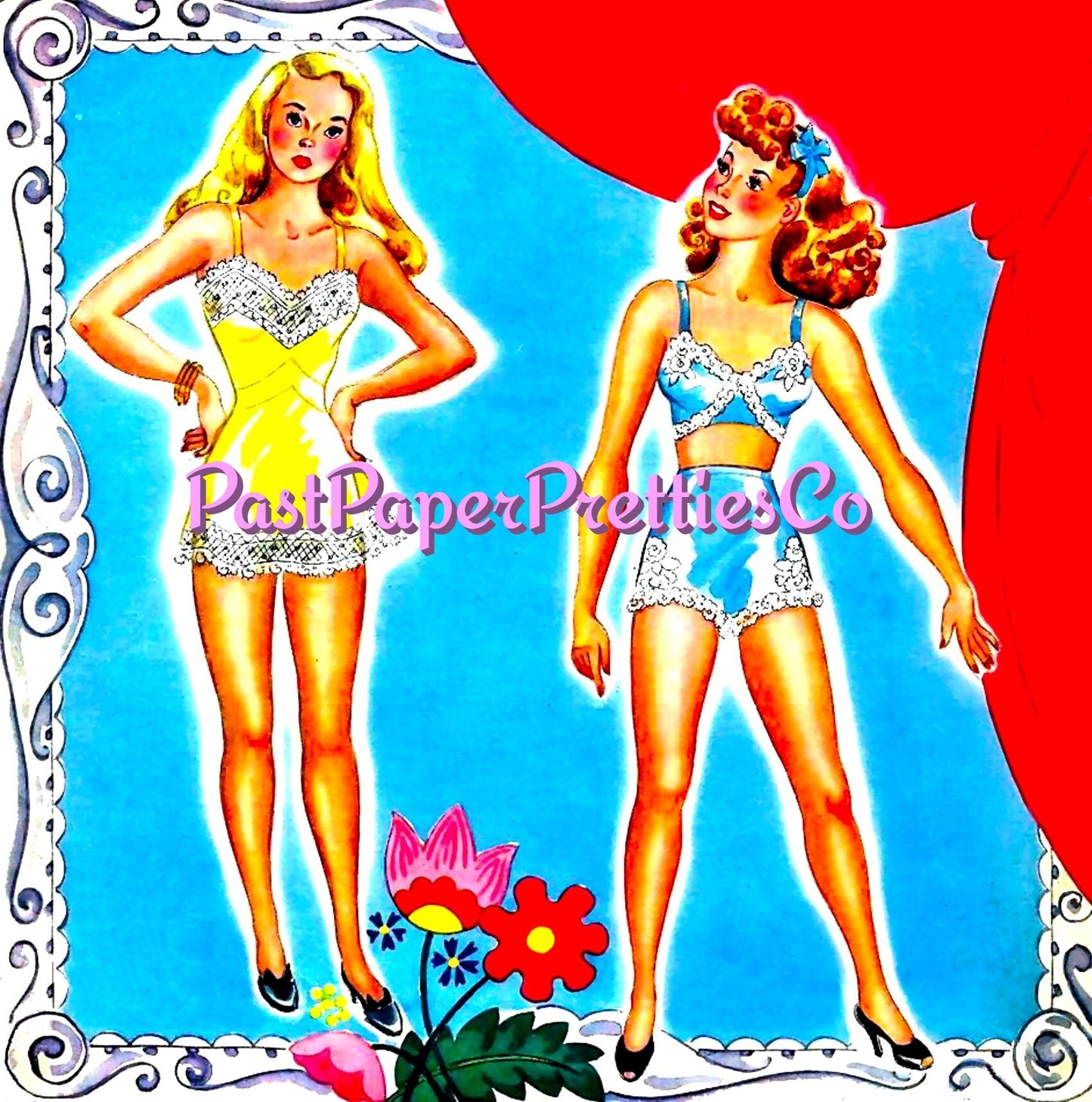 Vintage Paper Dolls Portrait Girls 1940s Printable PDF Instant Digital Download 3 Pretty Pin-Ups Glamour Girls Clip Art