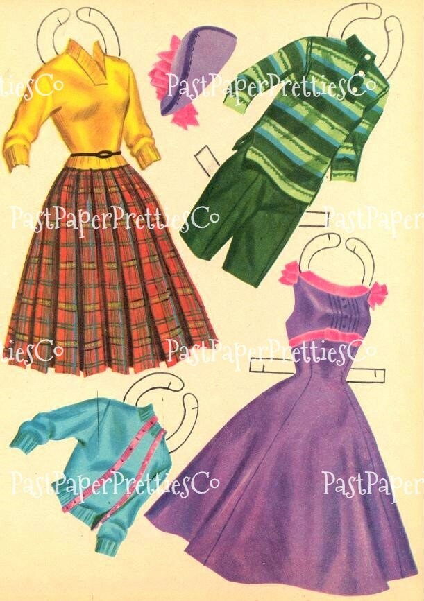 Vintage Paper Dolls Campus Queens Dolls & Dresses 1957 Printable PDF Instant Digital Download Pretty College Girls University Students