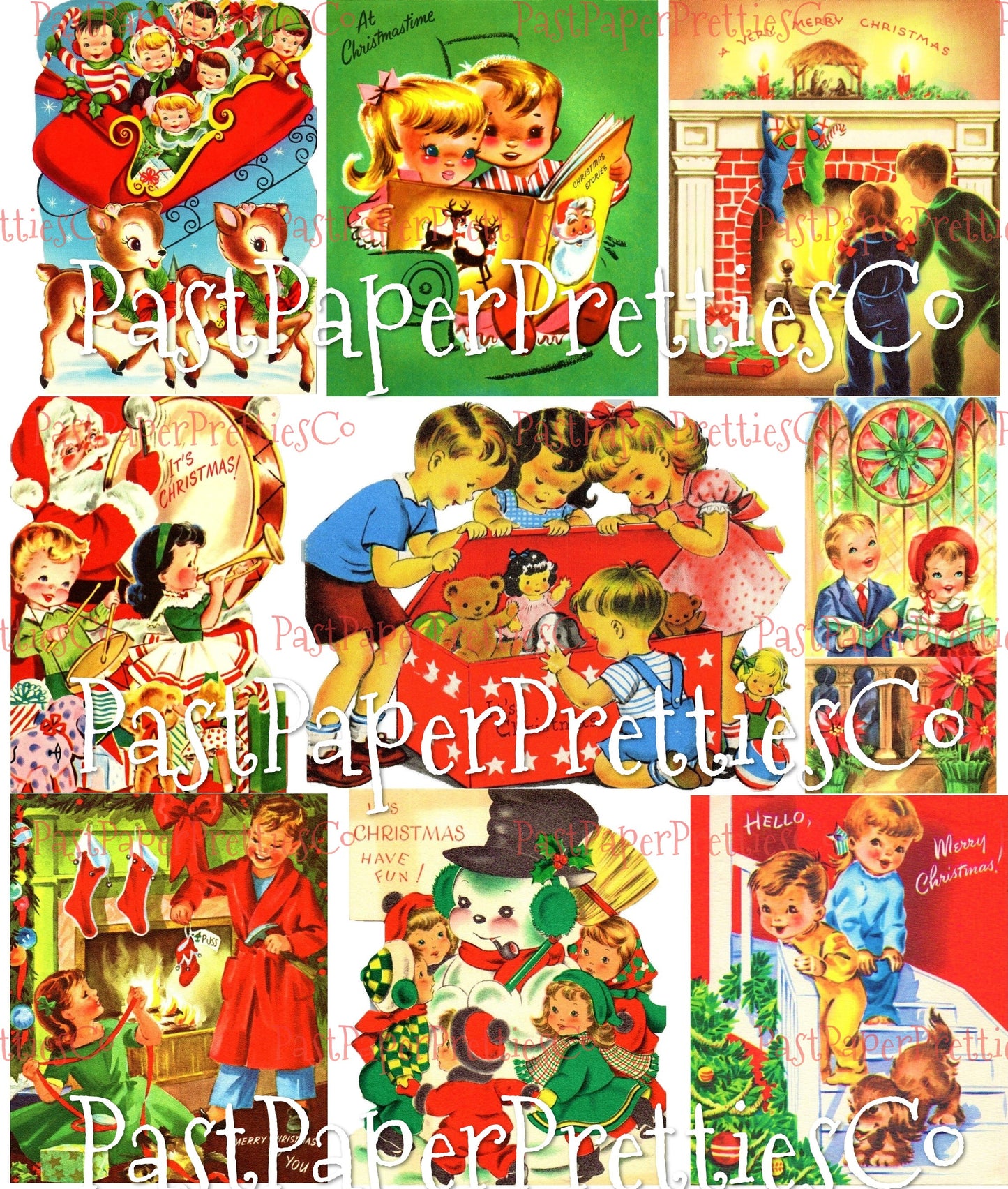 Vintage Printable Midcentury Christmas Children Childhood Magic Card Images PDF Instant Digital Download MCM Holiday Kids Collages Clipart