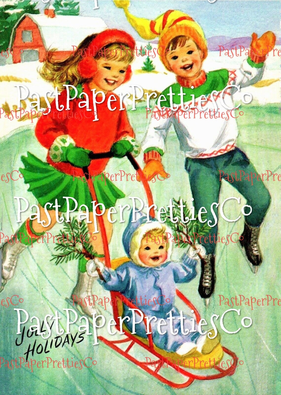 Vintage Printable Midcentury Christmas Children Childhood Magic Card Images PDF Instant Digital Download MCM Holiday Kids Collages Clipart