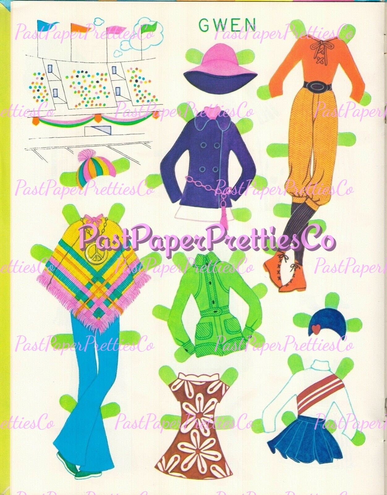 Vintage Paper Dolls Fashion Flatsy Retro 1971 Printable PDF Instant Digital Download Cute Childhood Toy Fashion Dolls Clip Art