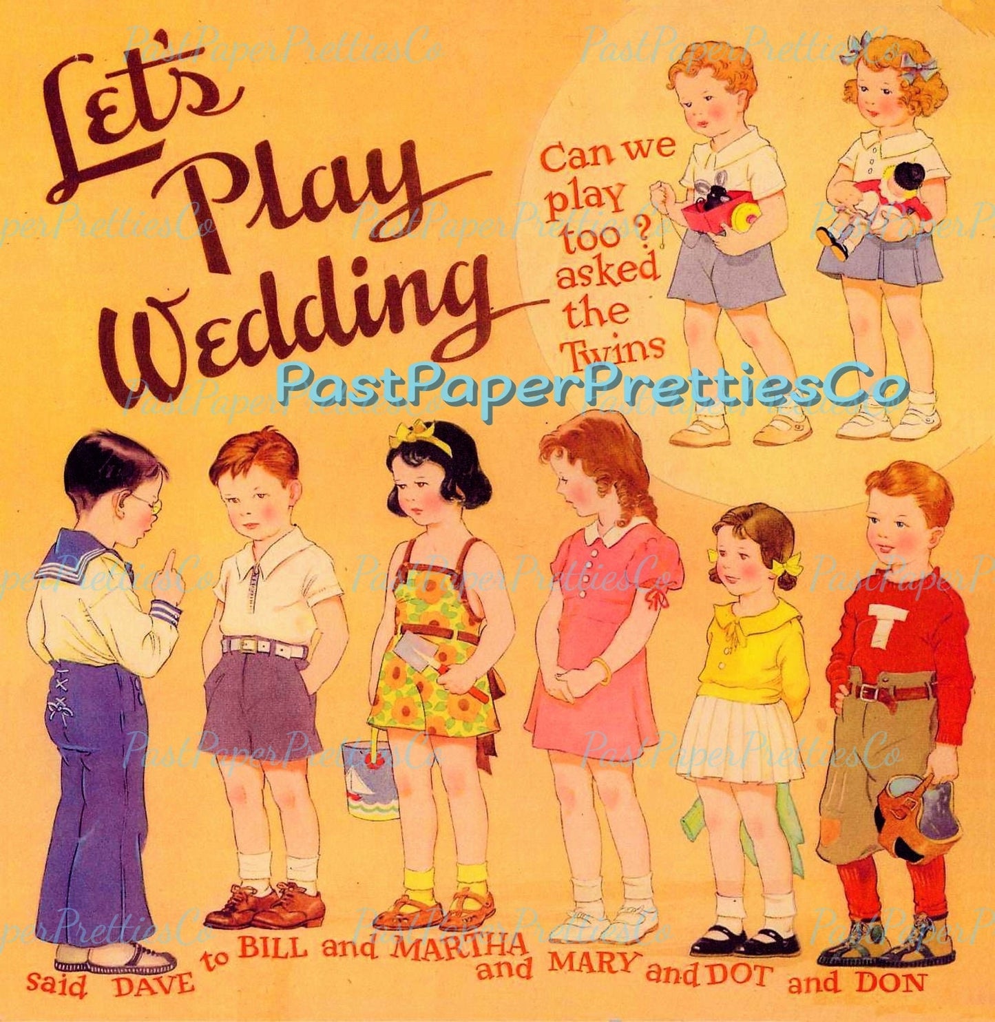 Vintage Paper Dolls Lets Play Wedding 1938 Printable PDF Instant Digital Download Cute Childrens Pretend Make Believe Wedding Playset