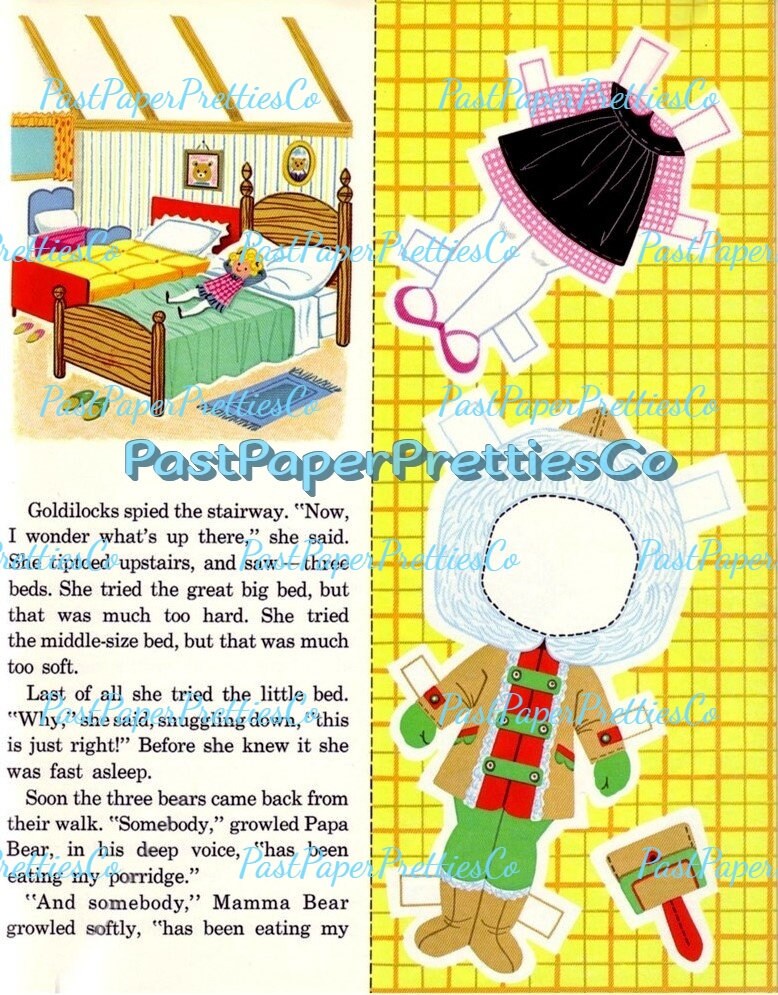 Vintage Printable Paper Dolls and Story to Read Goldilocks 1972 PDF Instant Digital Download The Three Bears Storybook Clip Art