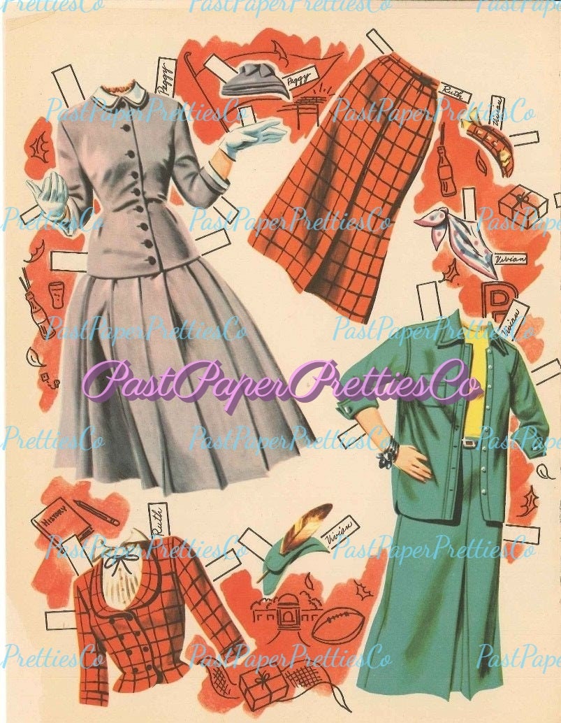 Vintage Paper Dolls The Three Cheers High School Dolls 1957 Printable PDF Instant Digital Download 3 Pretty Cheerleader Teenager Girls