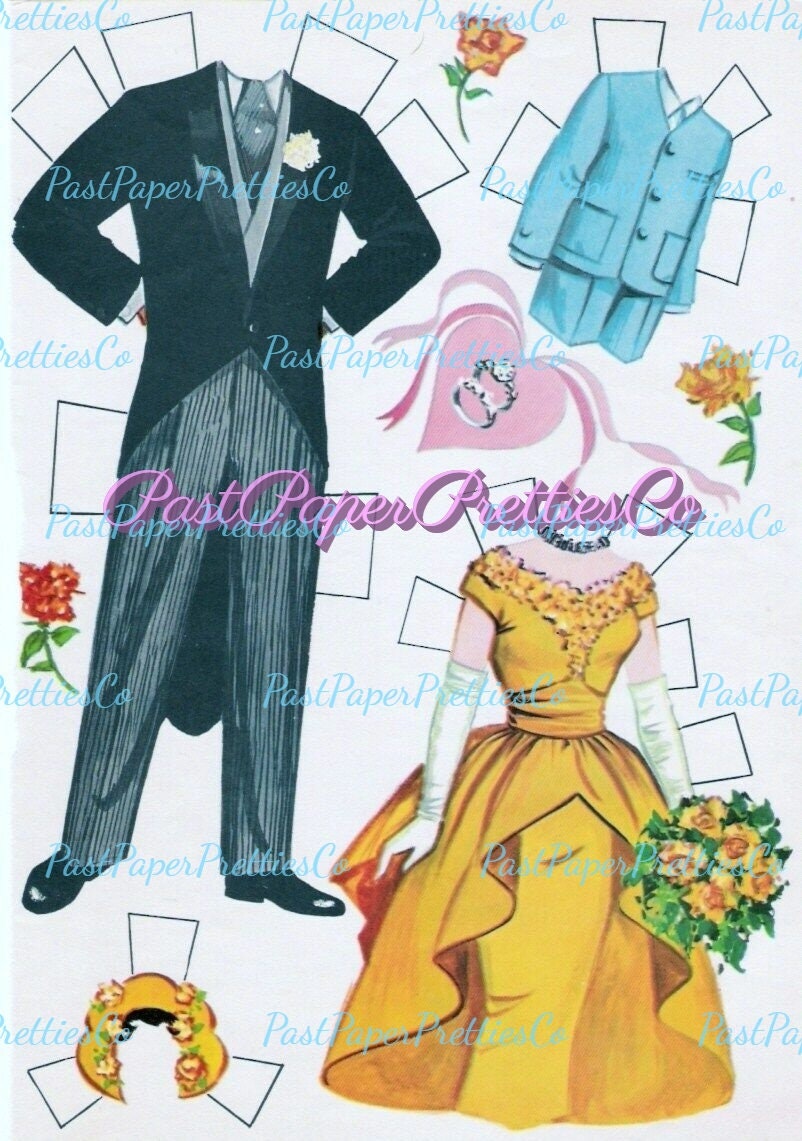 Vintage Paper Dolls Heres The Bride Cut Outs 1960 Printable PDF Instant Digital Download 6 Wedding Dolls and Clothes Clip Art