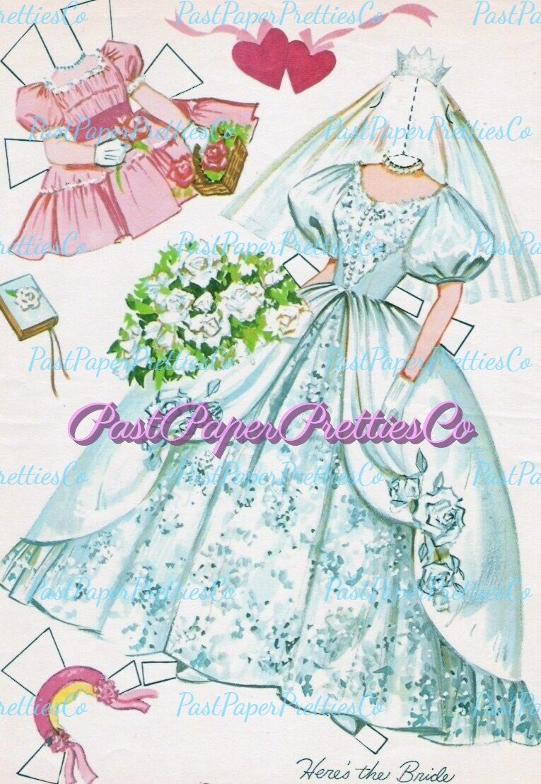 Vintage Paper Dolls Heres The Bride Cut Outs 1960 Printable PDF Instant Digital Download 6 Wedding Dolls and Clothes Clip Art