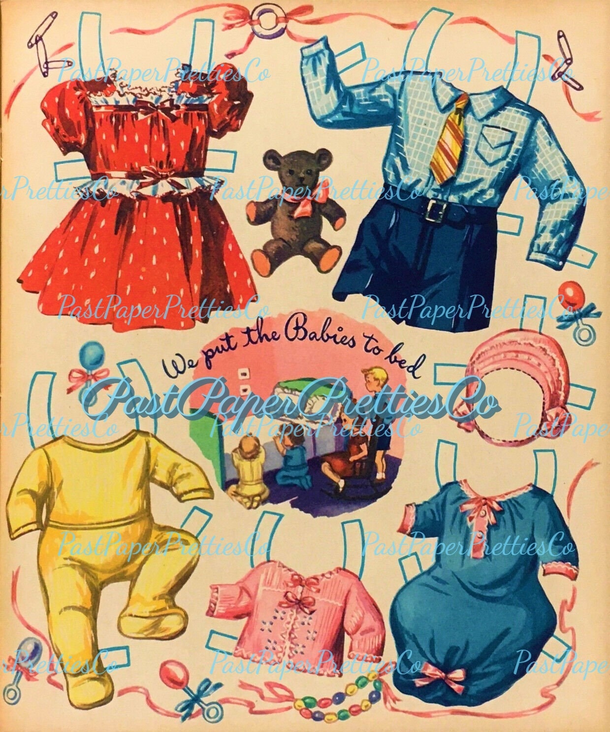 Vintage Printable Paper Dolls Lets Play With The Baby 1948 Cute Brother Sister Siblings PDF Instant Digital Download Mid Century Babies Kids