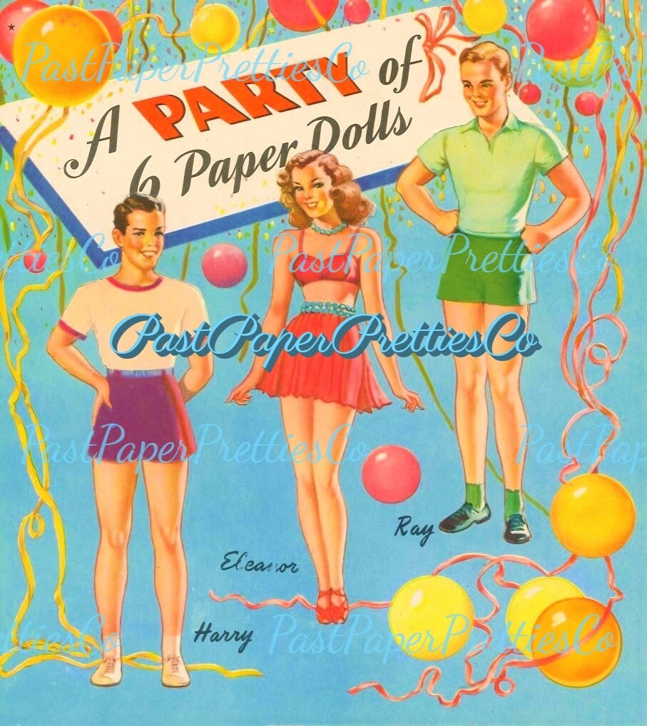 Vintage A Party of 6 Paper Dolls 1949 Printable PDF Instant Digital Download 6 Guys & Gals Young Adults Mid Century Clothing Clip Art