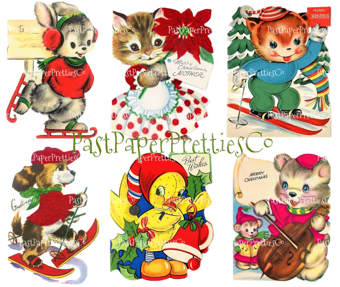 42 Vintage Printable Christmas Cards Holiday Menagerie Collage Collection SET 2 ALL Mid Century Animals Images PDF Instant Digital Download