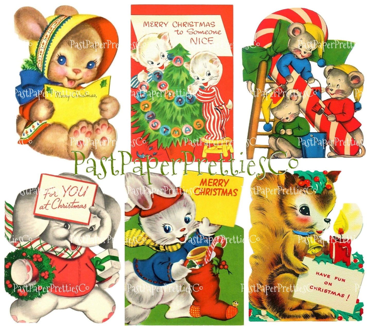 42 Vintage Printable Christmas Cards Holiday Menagerie Collage Collection SET 2 ALL Mid Century Animals Images PDF Instant Digital Download