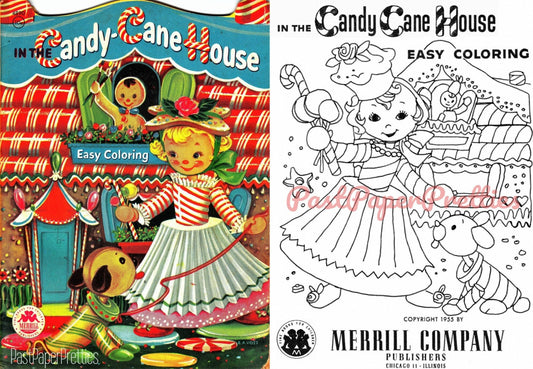 Vintage Christmas Coloring Pages In The Candy Cane House Coloring Book c. 1955 Printable PDF Instant Digital Download Cute Children Clip Art