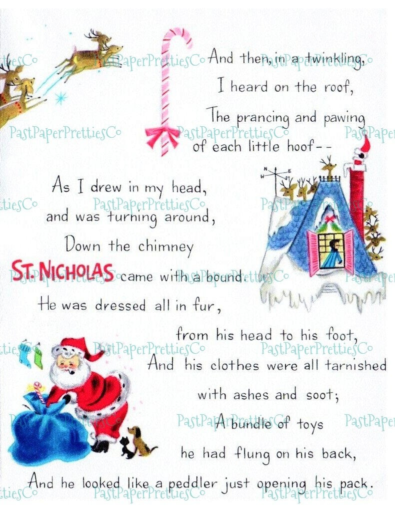 Vintage Printable The Night Before Christmas Picture Story Book Card Art Images PDF Instant Digital Download Classic Santa Claus Clipart